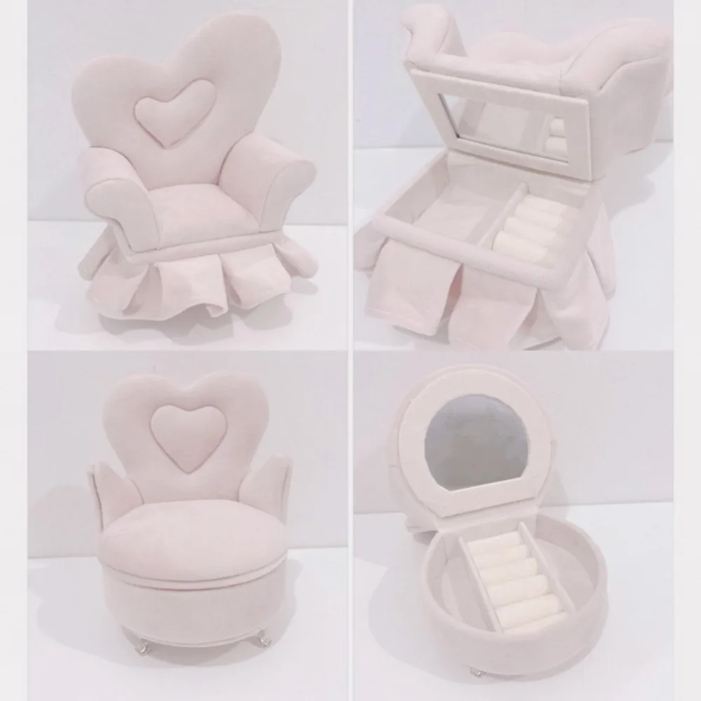 Dutch Velvet Sofa Shaped Jewelry Box Elegant Pink Mini Couch Earrings Ring Display Stand with Mirror Luxury House Furniture