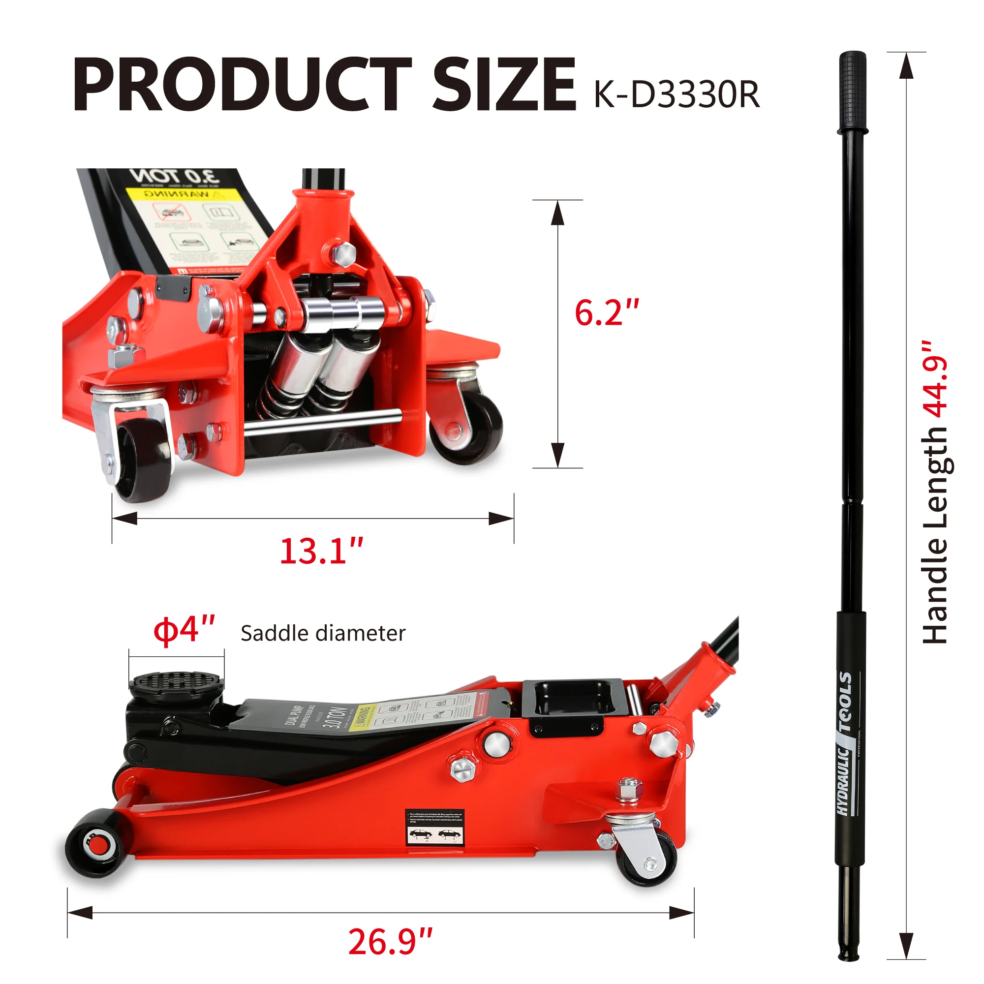 Hydraulic Low Profile and Steel Racing Floor Jack 3 Ton (6600 lb) Capacity, with Dual Piston Quick Lift Pump, Blue