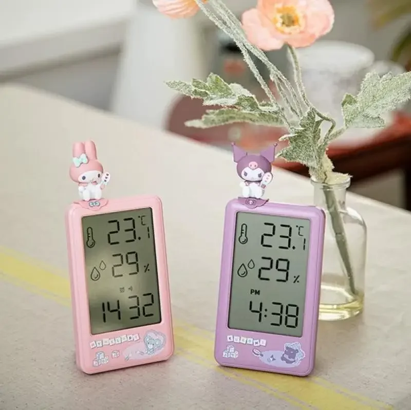 Sanrio 만화 홈 전자 온도 및 습도 측정기 온도계 마이 멜로디 Kuromi Kawaii 애니메이션 플러시 장난감 친구 선물