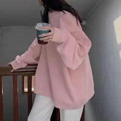 Felpe con cappuccio Oversize rosa donna 2021 nuova primavera autunno o-collo Pullover felpe donna stile coreano sciolto sottili maglie a manica lunga