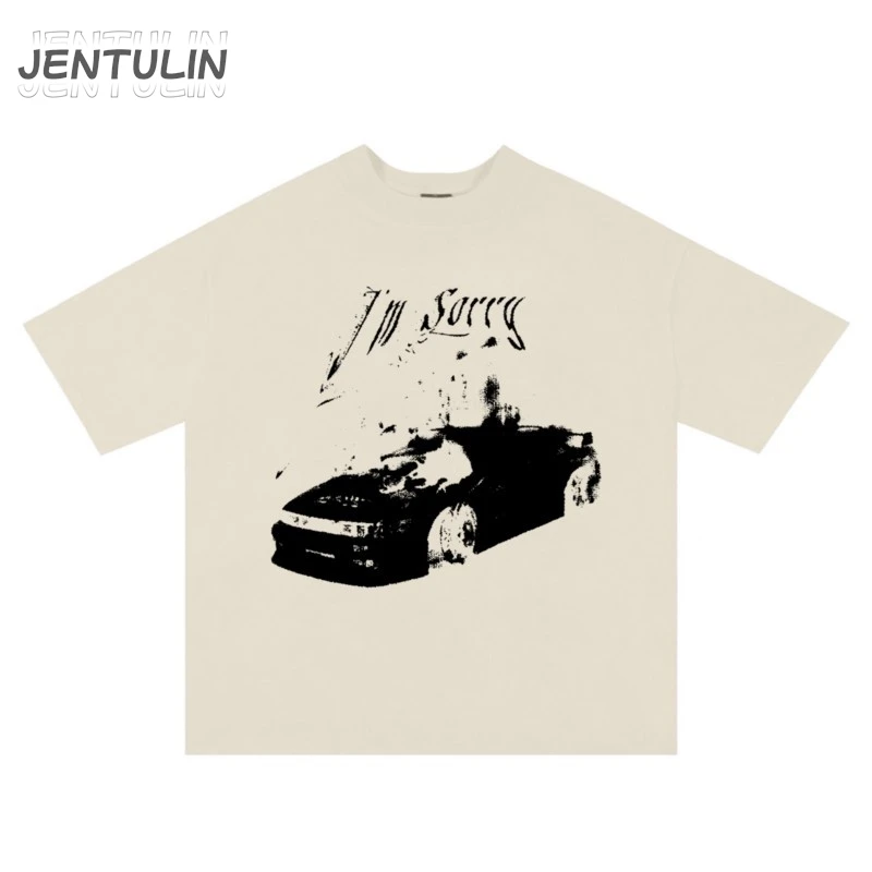 Vintage Gothic Oversized Men T-shirt Harajuku Hip Hop Tops Aesthetic Car Graphic Print Y2k Clothes Streetwear Fashion Korean Tee