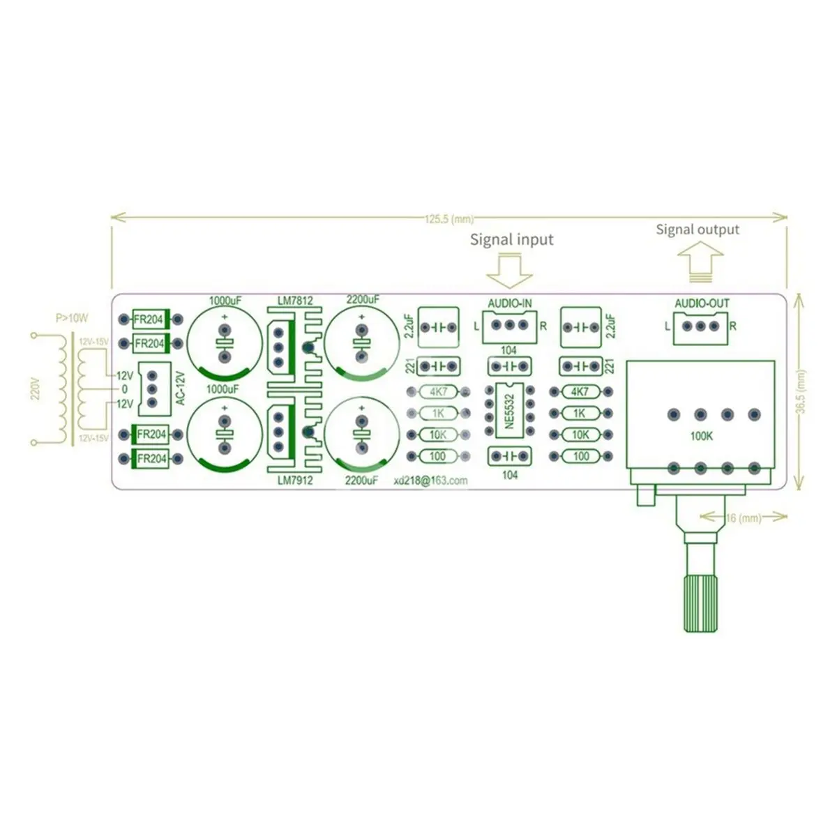 Preamplifier Tone Board Preamp Volume Control Module with 27 ALPS Potentiometer