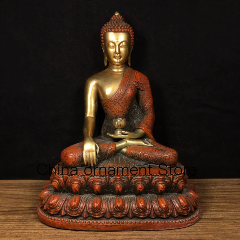 23cm Antique Tibetan Biography Gilded True Gold Buddha Statue of Shakyamuni