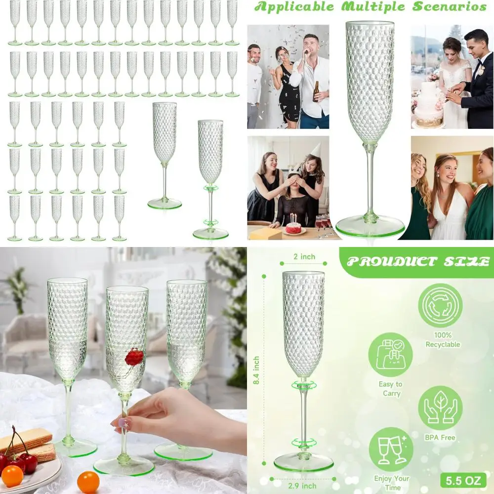 

Зеленые, 48 упаковок, съемные, состоящие из 2 небьющихся пластиковых флейт для шампанского, одноразовые стаканы Mimosa на 5,5 унции для вечеринок и мероприятий