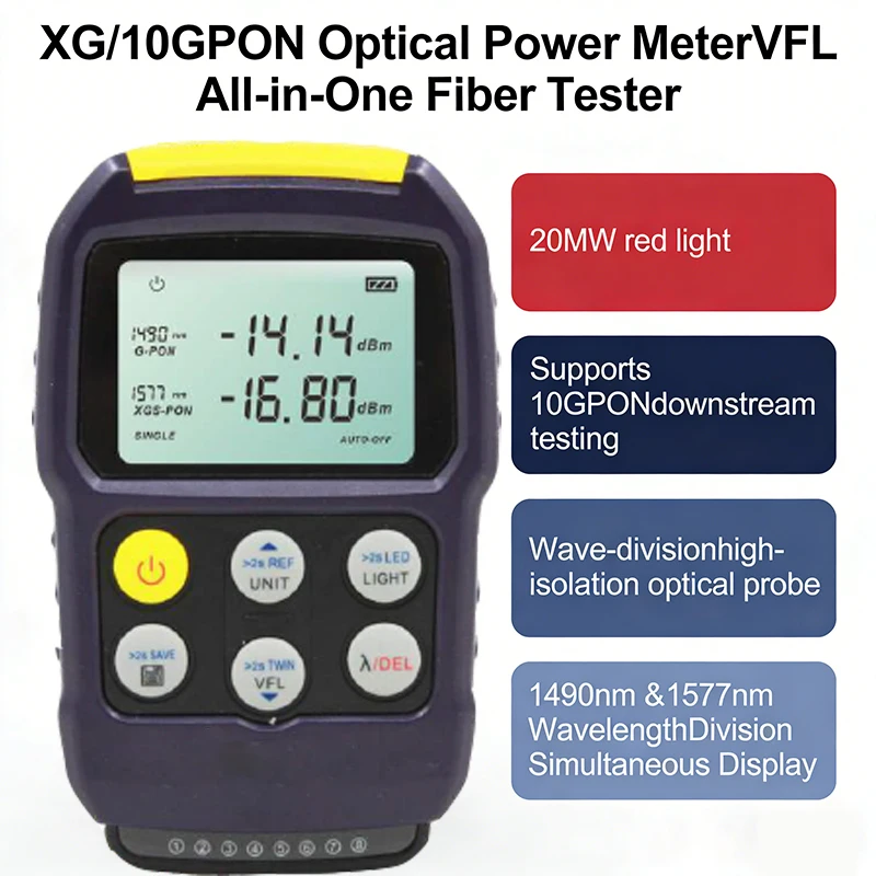 새로운 10G XGPON OPM PON 광파워미터(VFL 1577/1490nm+VFL 20mW+10G/XGPON 올인원)