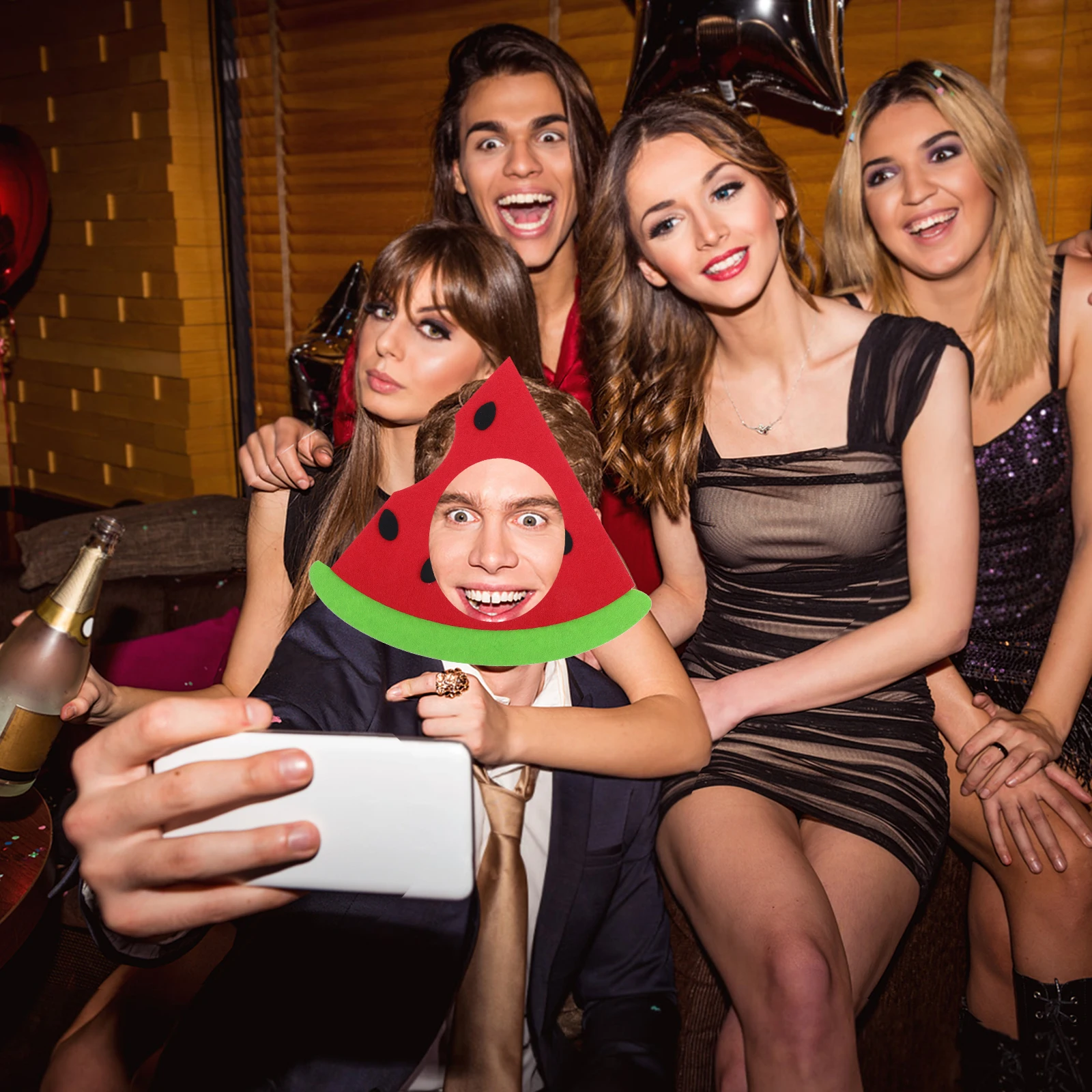 

Watermelon Mask Cartoon Felt Fruit Themed Hats for Holiday Party Favor Photo Props Cute Cartoon Mask Lightweight Soft Material