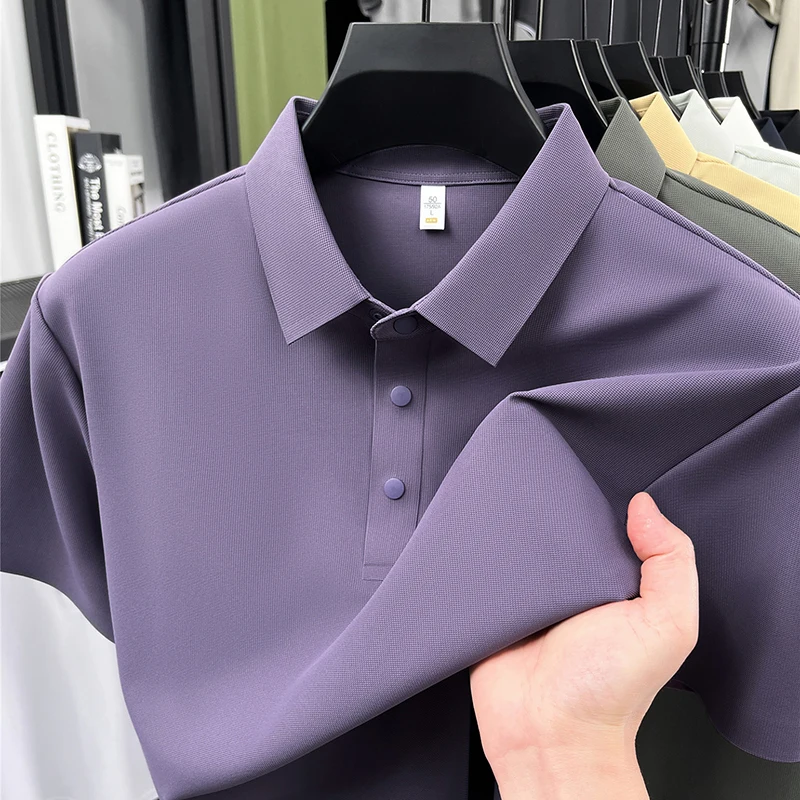 High quality ice silk short sleeve polo shirt men's classic solid color summer breathable business casual T-shirt new luxury top