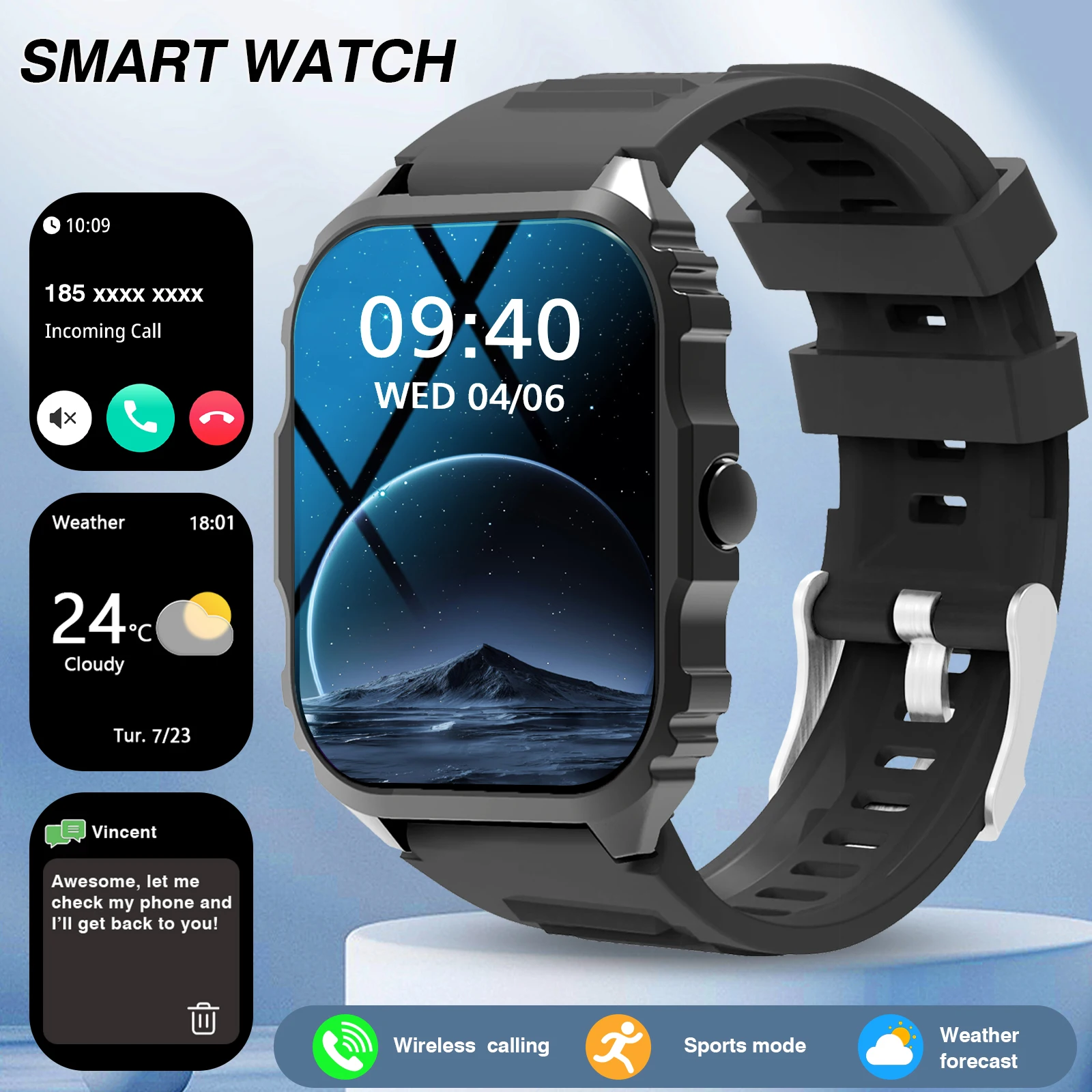 

Smartwatch Rechargeable Lithium Polymer Battery, Sports Tracker, Remote Camera, Alarm Clock, for Men, Women, Boys, Girls