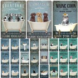 Funny Bathroom Dog Metal Poster Vintage Plate Bathe Dalmatians Labrador Tin Sign Art Painting Metal Sign Plaque Home Accessories