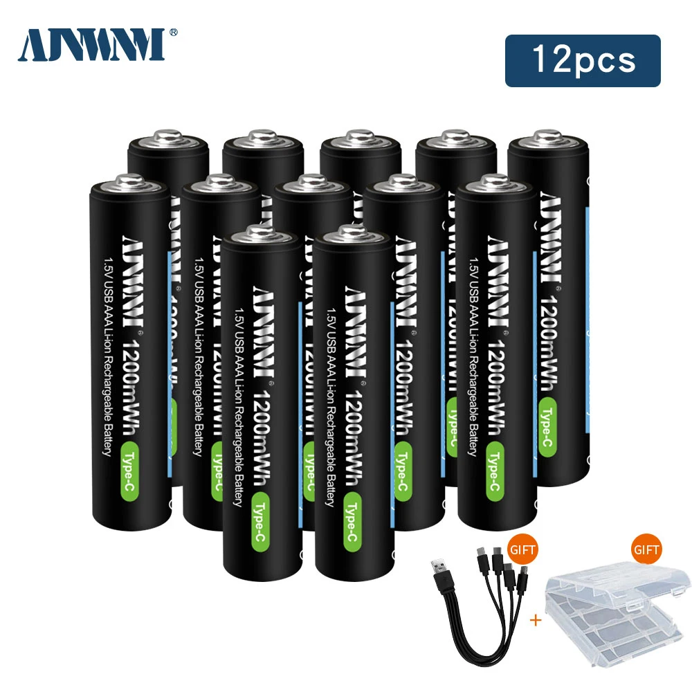 AJNWNM USB AAA Rechargeable Batteries 1.5V 1200 mWh li-ion battery for remote control mouseElectric toy battery + Type-C Cable