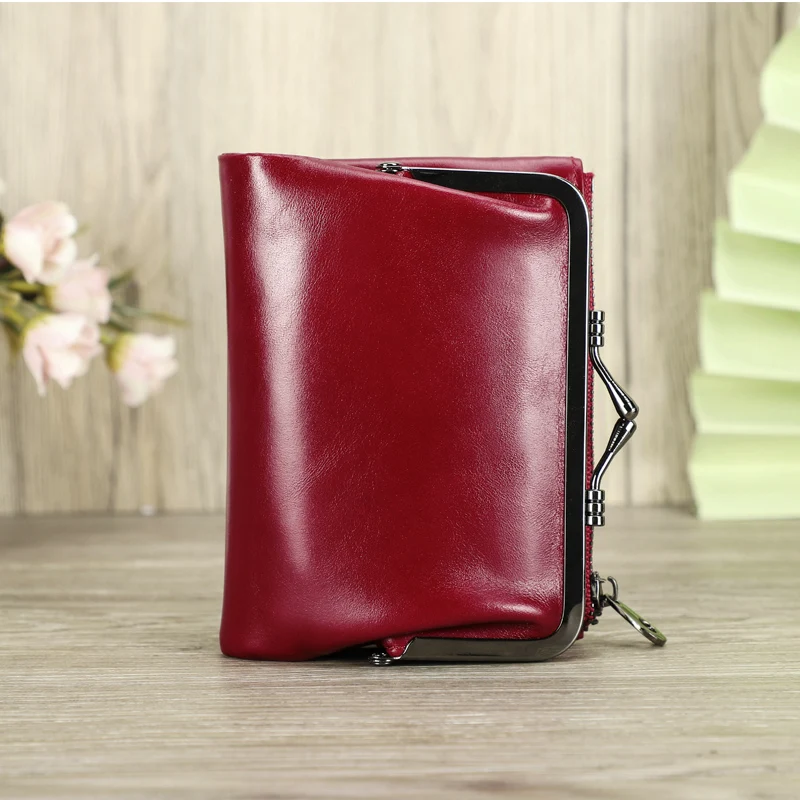 Contact\'S Small Metal Frame Purse Ladies Genuine Leather Coin Wallet Women Vintage Hasp and Zipper Purses for Woman Cards