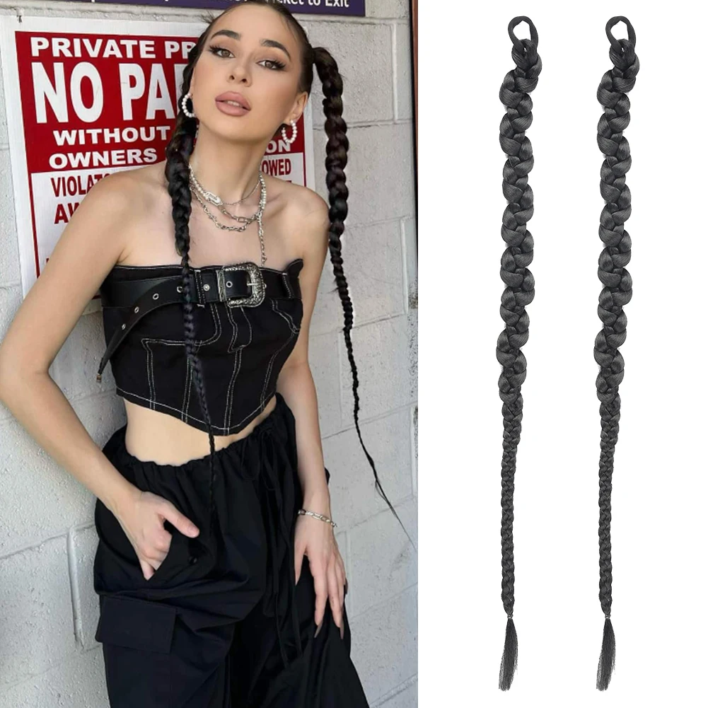 Long trança extensões de cabelo sintético extensão rabo de cavalo com bandas de borracha duplo Fishtail conjunto de 2 peças, caixa