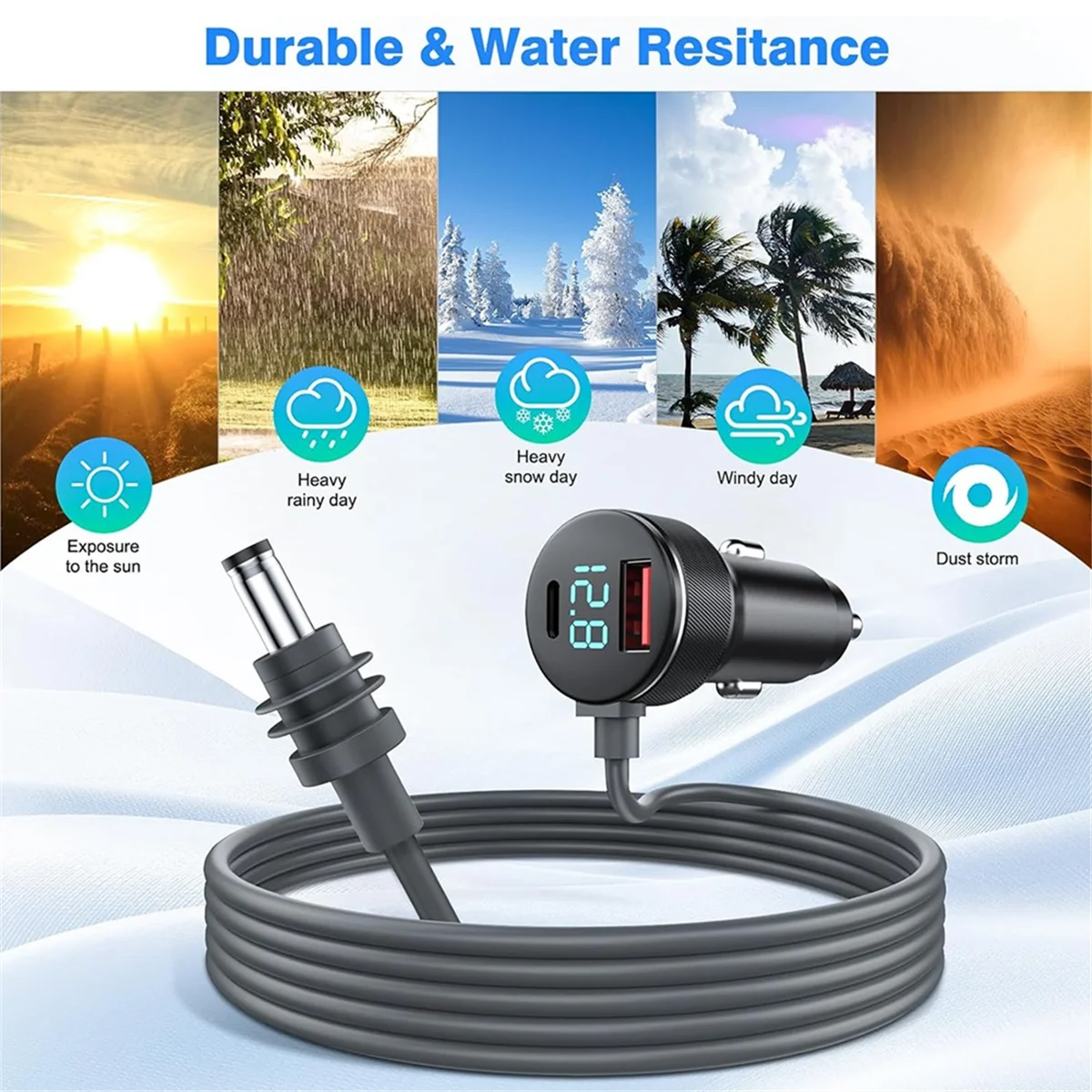 AA84 3-in-1 für Starlink Mini DC Stromkabel 65 W Schnellladegerät Typ-C USB-Buchse Zigarettenanzünder mit LED-Voltmeter-Anzeige