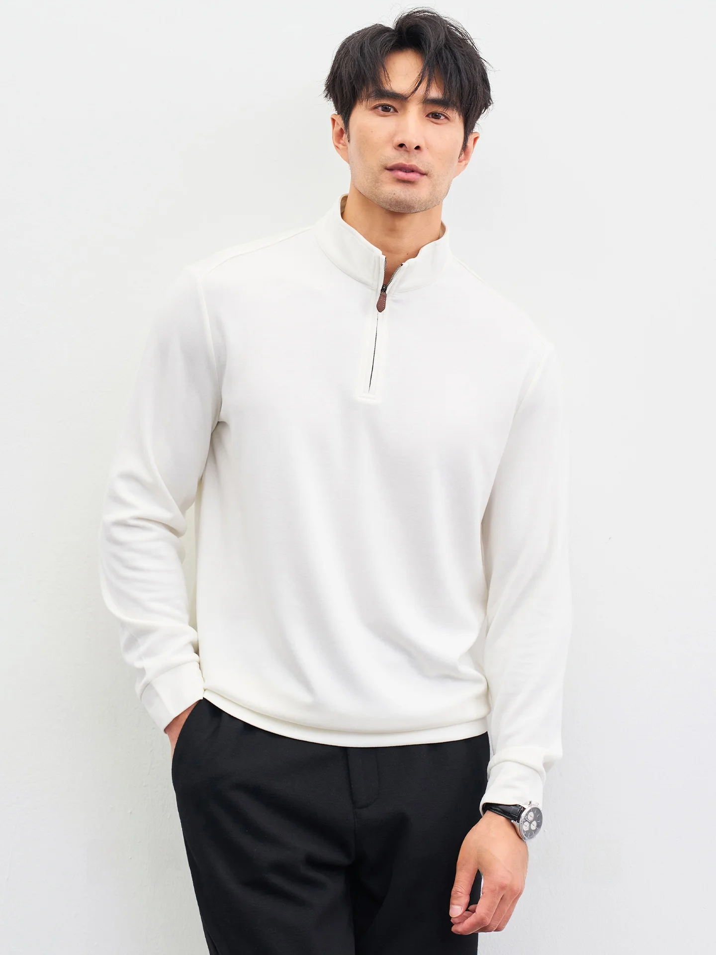 

Мужская шелково-шерстяная базовая футболка с длинным рукавом, на молнии, с воротником-стойкой, ультрамягкая, комфортная, для делового и повседневного стиля, Cleanfit