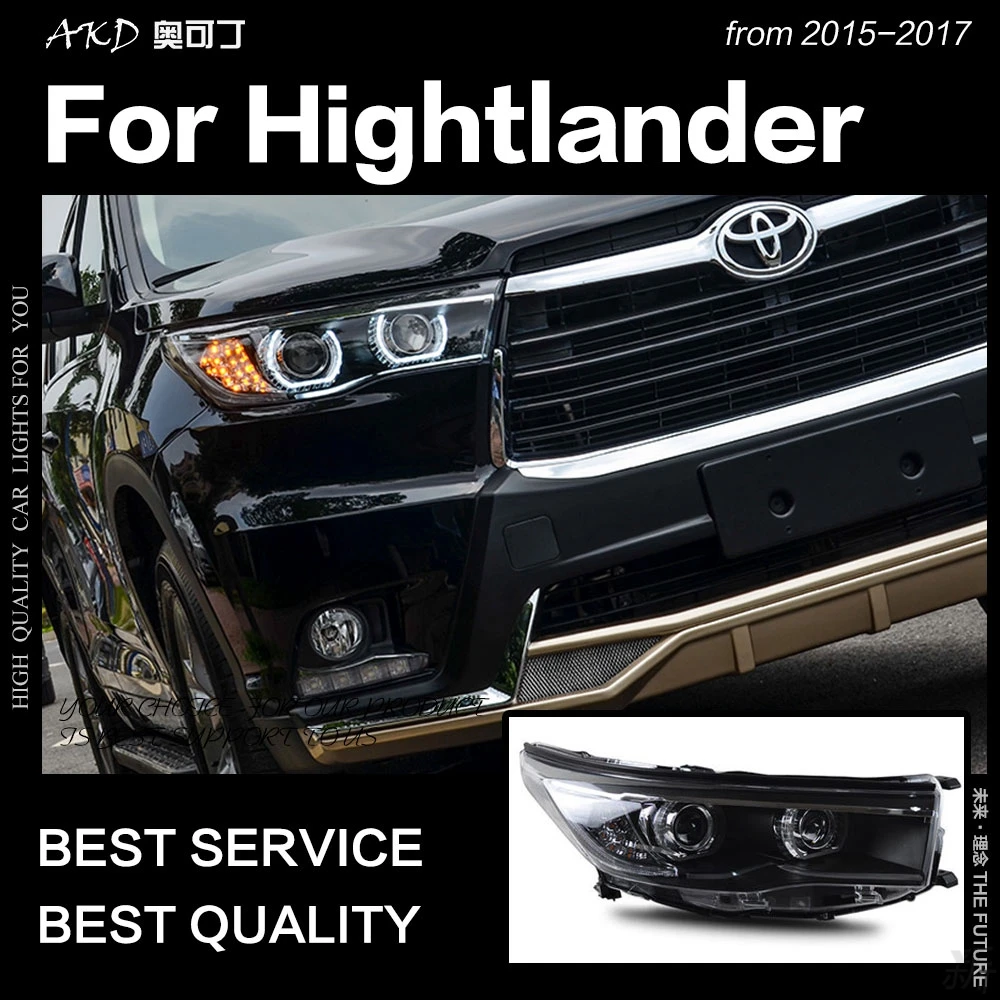 

Передняя лампа AKD для Toyota фара Highlander 2015-2017 "Орлиный глаз", новая лампа дневного света, Hid ангельский глаз, Биксеноновая лампа
