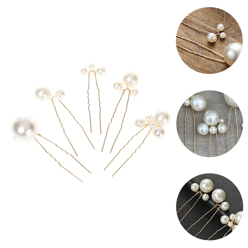 

5pcs U-Shaped Pearl Hairpin Fork Bride Hair Decoration Wedding Party Jewelry Women Hair Ornament Bridal Headdress