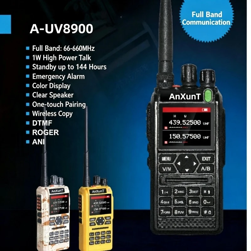 High-power walkie-talkie with full frequency coverage, one-button frequency pairing, suitable for marine use with radio