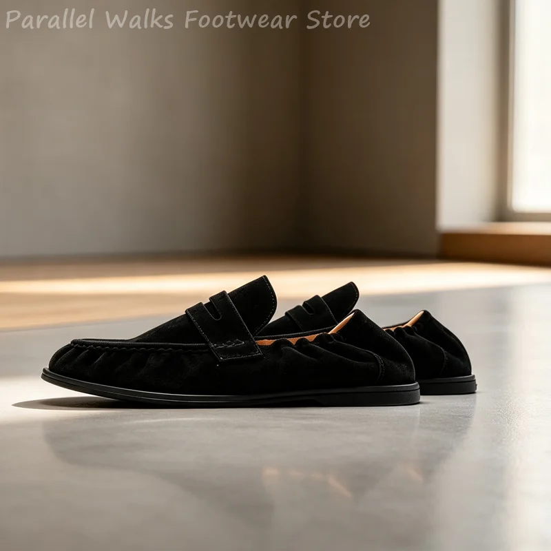 Men Soft Suede Loafers Elastic Slip On Driving Shoes Lightweight Breathable Casual Flats Collapsible Heel Walking Footwear - view 5
