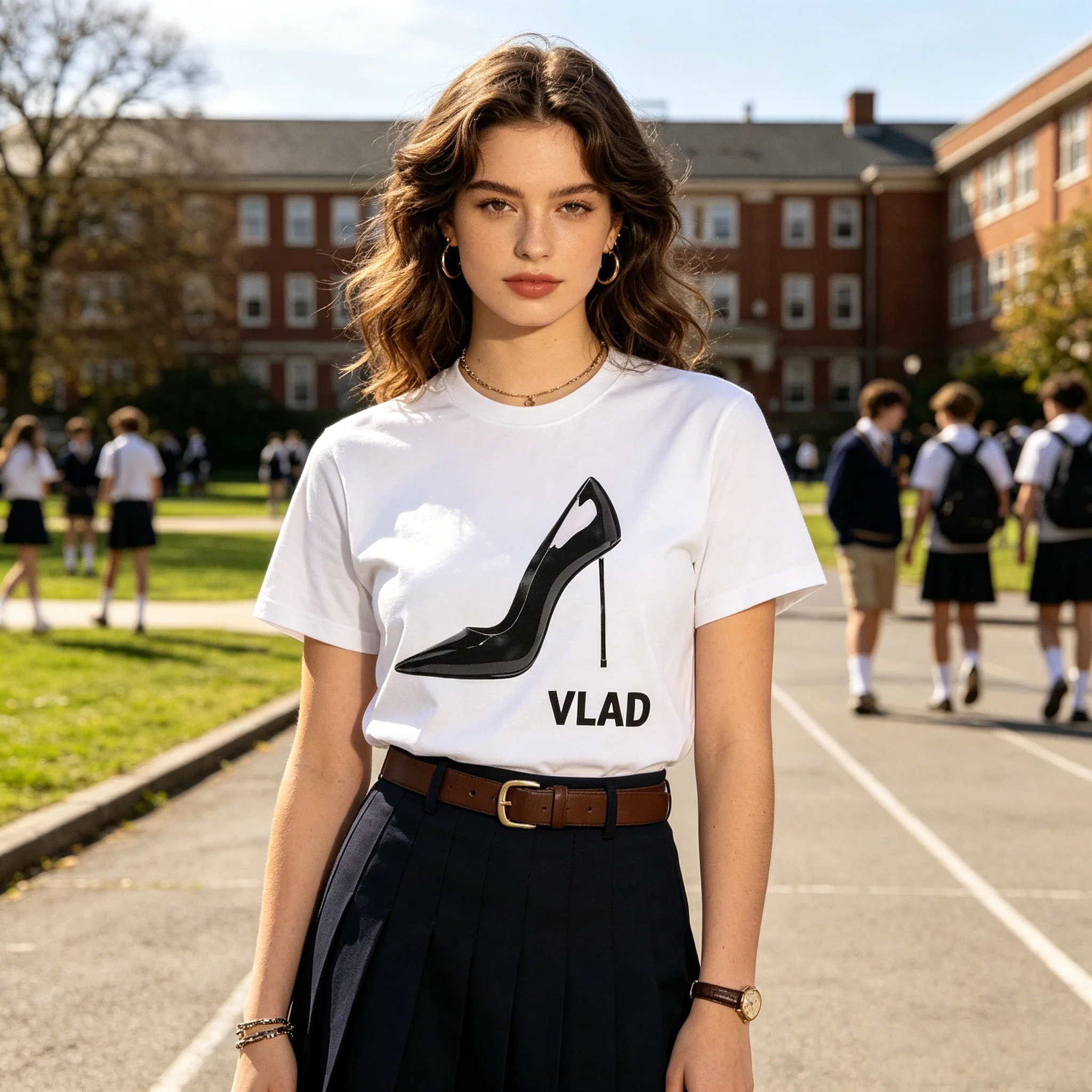 American fashion brand high heels, printed white T-shirt, personalized, niche, loose, casual, versatile, men's and women's short