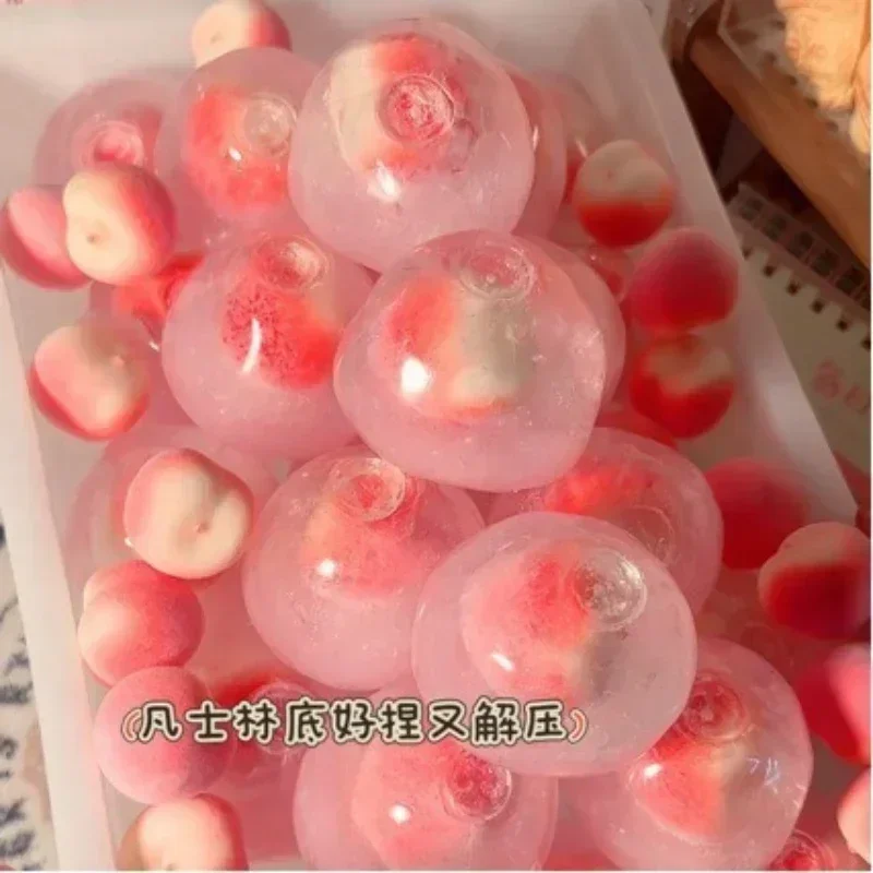 ASMR Pfirsich-Slushy Quetschspielzeug, durchscheinend rosa Stressball, Jelly Mochi Squeeze Toy für Angstzustände, ADHS, niedliches Schreibtisch-Fidget-Geschenk – Detail 2