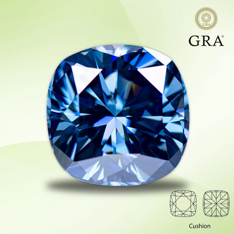 

Moissanite Royal Blue Primary Color Square Cushion Cut Lab Grown Gemstone for DIY Charms Advanced Jewelry Making with GRA Report