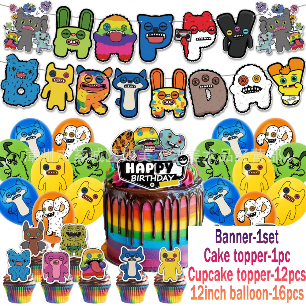 Cartoon Fuggler Themen-Geburtstagsparty-Zubehör Ballons Zähne Hässliches Monster Hintergründe Cupcake-Topper Banner Kinder-Babyparty-Requisiten – Detail 2