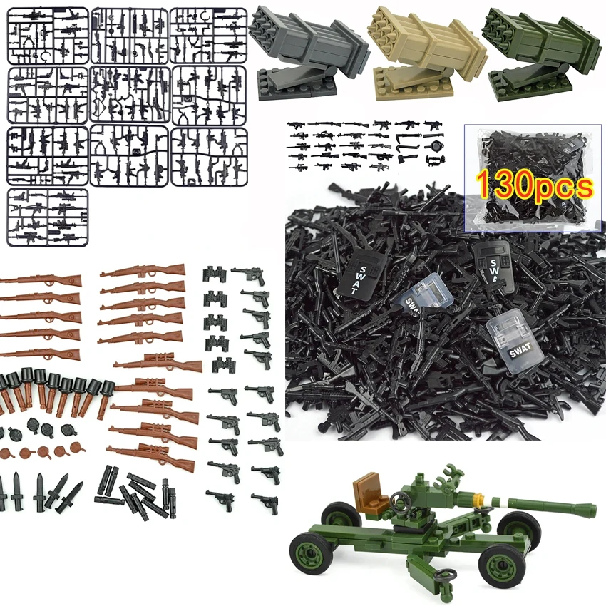 WW2 Military Weapons Mini Guns cannon MOC Series Guns Assault Soldiers Army DIY Building Blocks Soldier Bricks Toys For Boy Gift