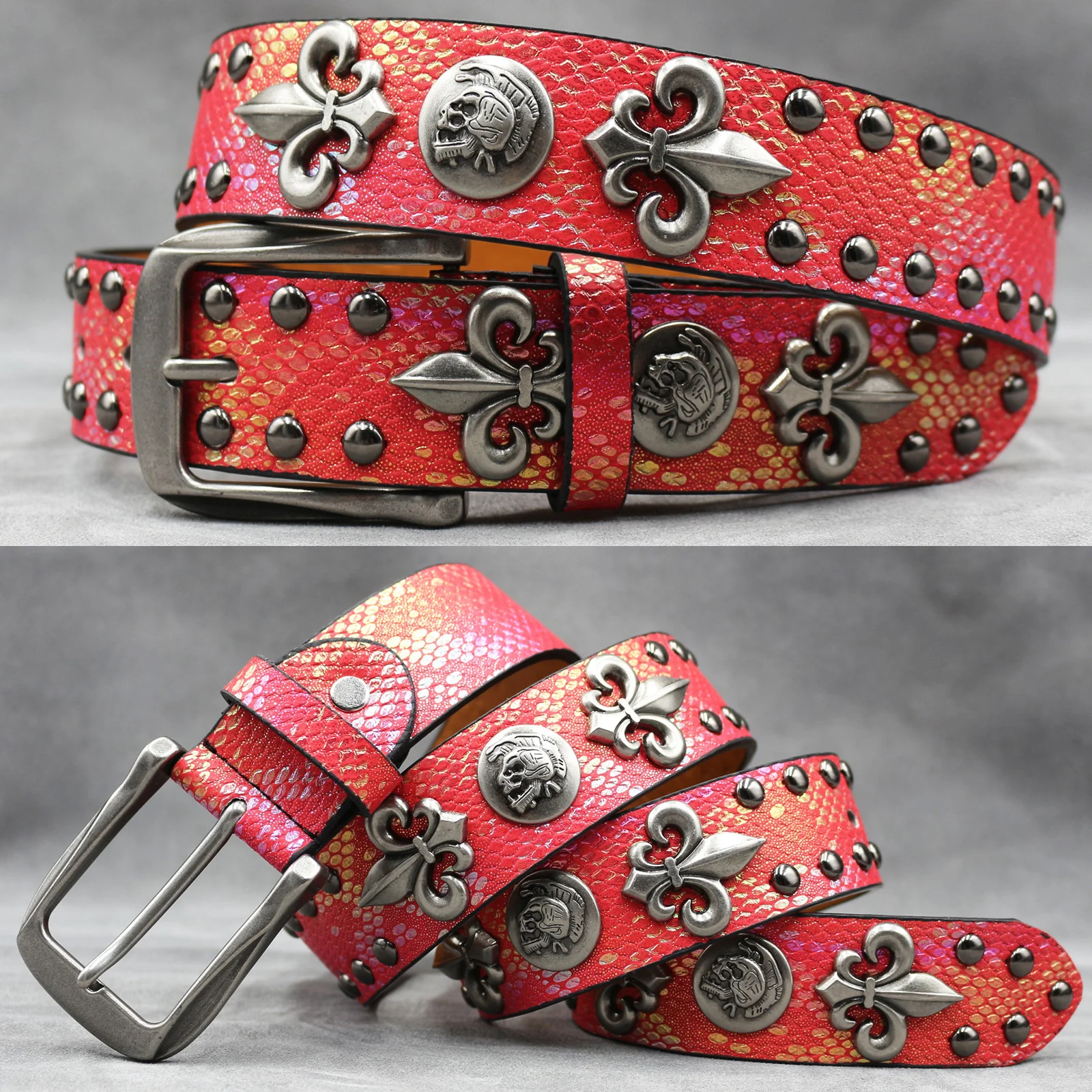 Real Y2K Leather Belt Retro Punk Rivet Belt For Man Cowboy Male Designer Exclusive Strap For Jeans