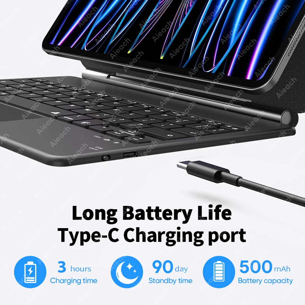 iPad Air 13 & 11 M2 M3 Air 4 5/ Pro 13 & 11 M4 & 12.9/ iPad 第11世代 A16 第10世代用マジックキーボードケース、マルチタッチトラックパッド付き