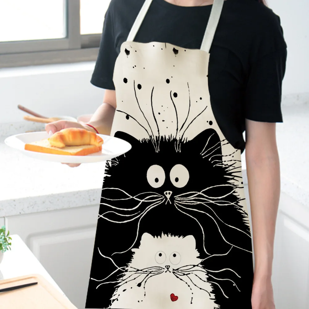 Cats Apron Cotton And Linen Printed Aprons For Home Kitchen Oil Resistant Aprons Cartoon Couple Style Cover Customized Printing