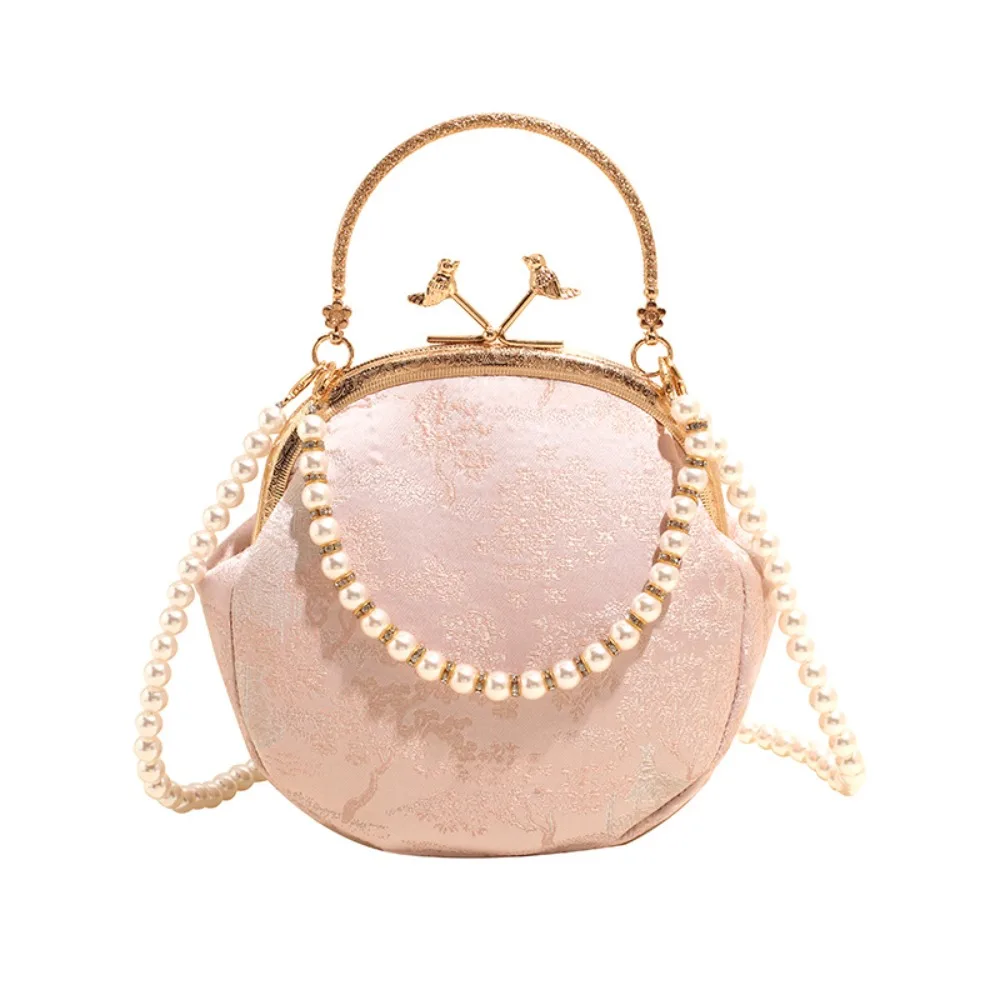 

Kiss Lock Chinese Style Handbag Cheongsam Accessories Elegant Embroidery Banquet Bag Pearl Single Shoulder Ladies Shell Bag