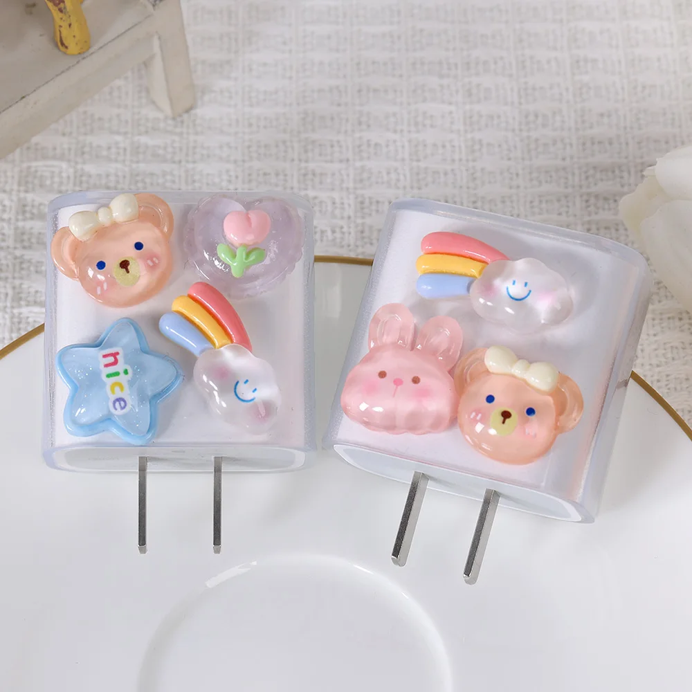 Cute Cartoon Bear Charger Protector Cable Organizer For iPhone 11 15 14 13 12 Pro Max 20w 18W US Data Cord Winder Management Kit