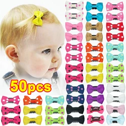 10-50Pcs Baby Girl Hair Clips Candy Color Dot Cotton Print Safety Hairpin Baby Mini Hair Clip Children Cute Bow Hair Accessories