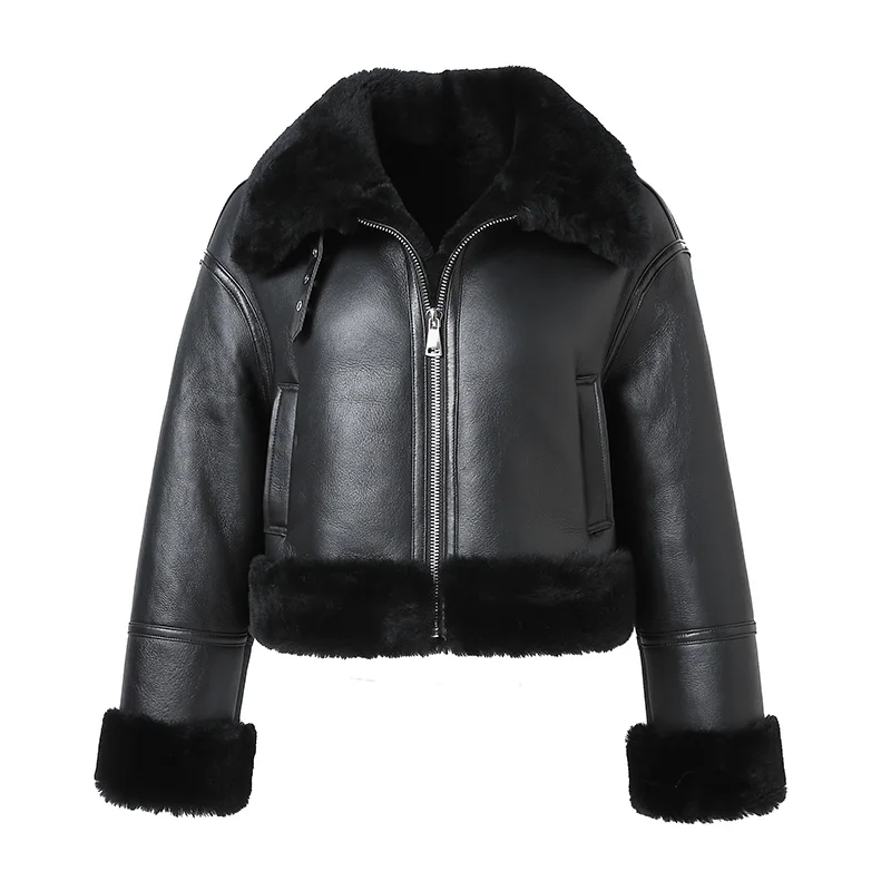 Lady Luxury Real Leather Jackets 2022 New Design Women Shearling Coats Sheepskin Wool Lining MH5174L