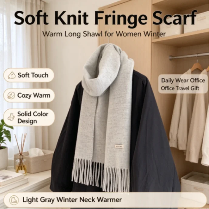 Wool Scarf for Women Men Solid Color Thick Winter Warm Shawl Luxury Plain Pashmina Wrap Windproof Neck Scarves Christmas Gift