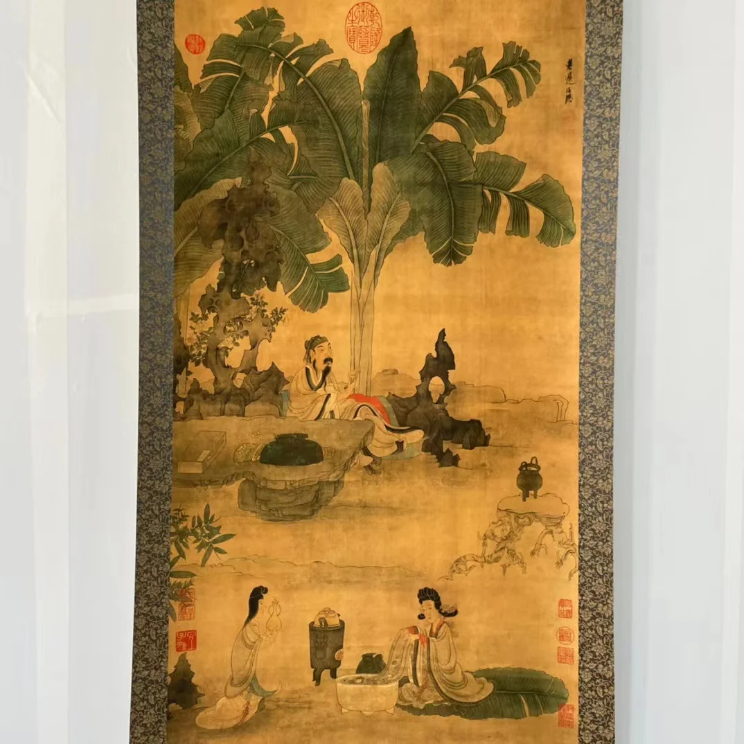 Old Chinese hand-painted long scroll,laundry diagram