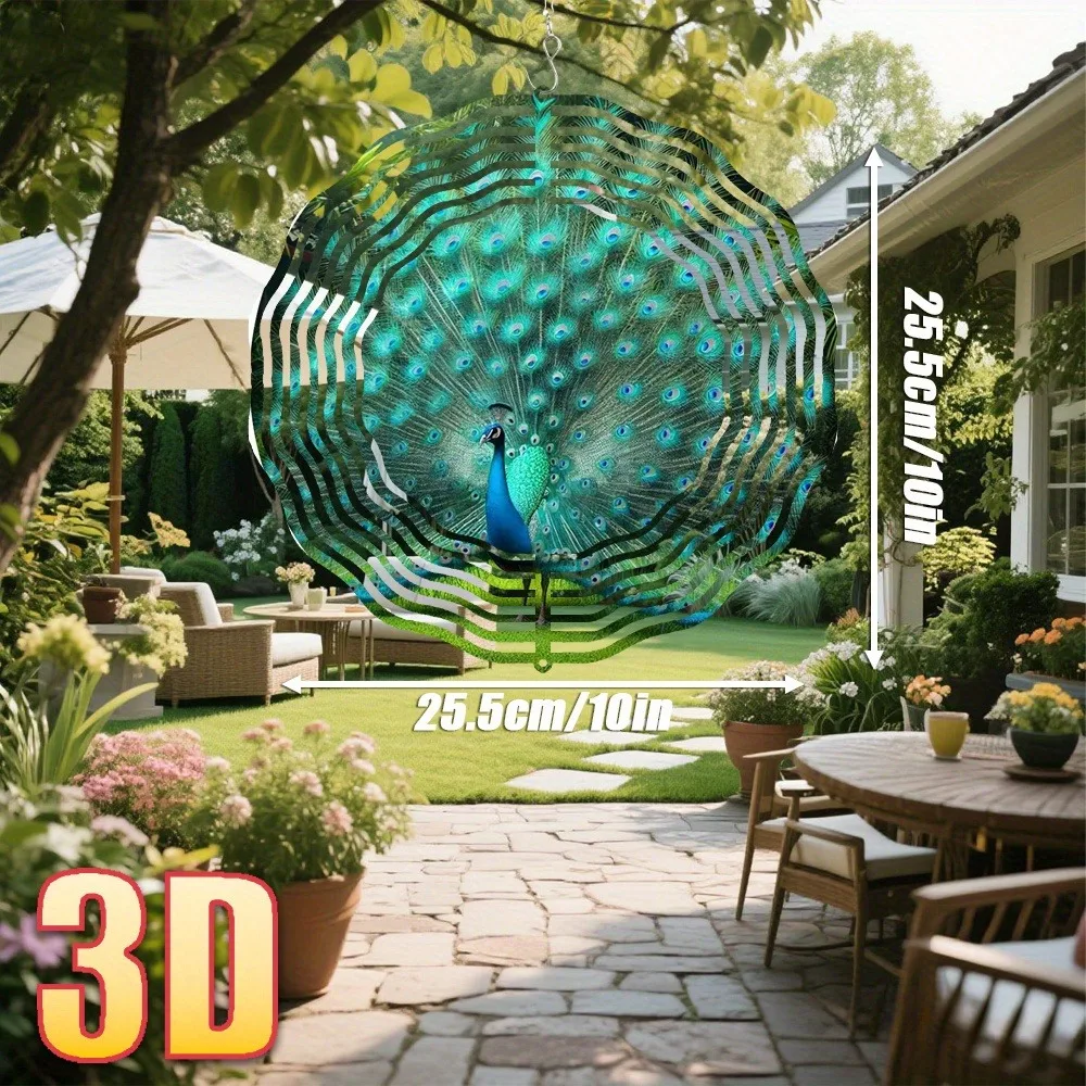 

3D-колокольчик-павлин, вращающийся на 360°, металлическое украшение для сада, улицы, патио, двора, веранды, уникальный подарок