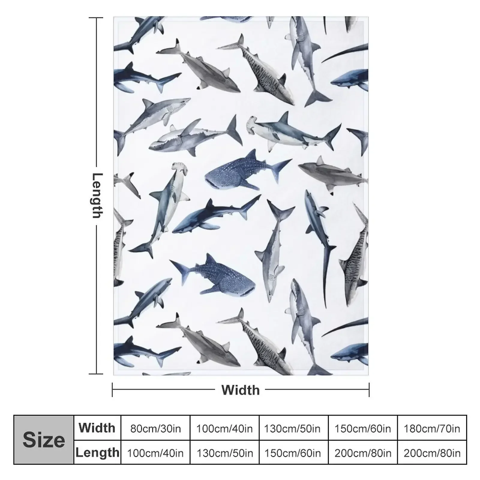 SHARKS PATTERN (WHITE) Throw Blanket Custom Quilt Blankets