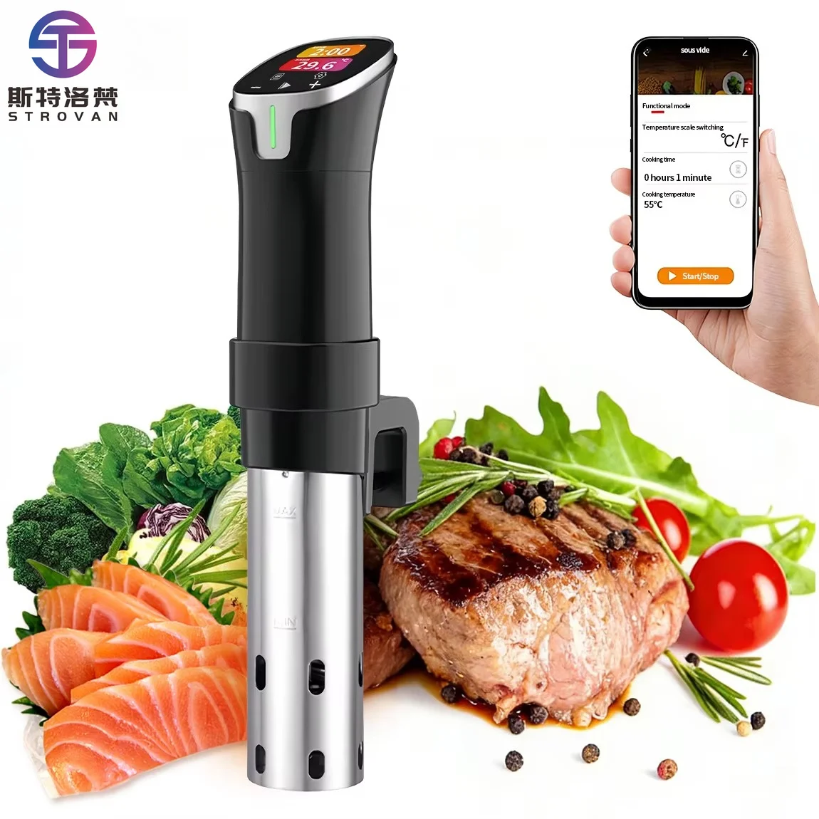 Smart WiFi Sous Vide Machine with App Control, Stainless Steel Immersion Circulator with Dry Burning Protection for Home Kitchen