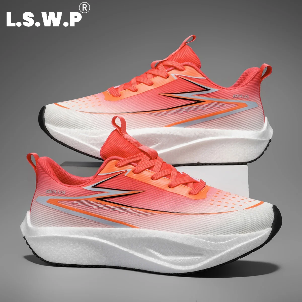 Men's Running Shoes Men's Thick-Soled Cushioning Racing Running Shoes Simple Lightning Logo Woven Mesh Sports Shoes Lightweight High-Elastic Non-Slip Wear-Resistant Marathon Long-Distance Outdoor Fitness Training Men's Running Shoes