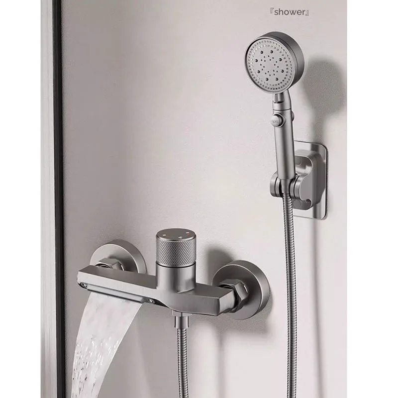 

Grey Bathtub Shower Set Wall Mounted Rotatable Bathtub Faucets Chrome Bidet Taps Black Bathroom Bath And Shower Mixer Tap