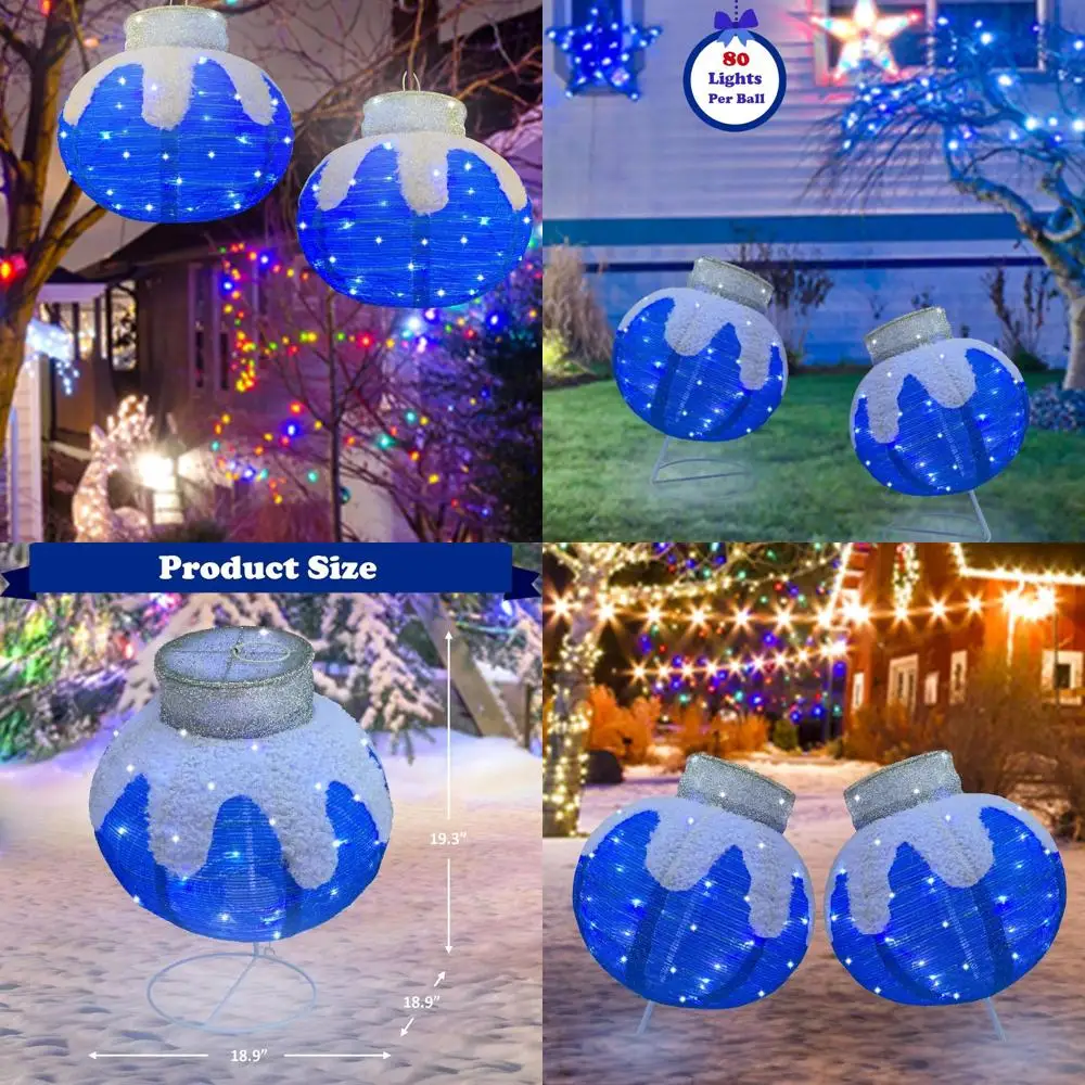 

2-Pack Collapsible Blue LED Christmas Balls with 160 Lights and 8 Flash Modes, Outdoor Plug-in Decoration for Home and Parties