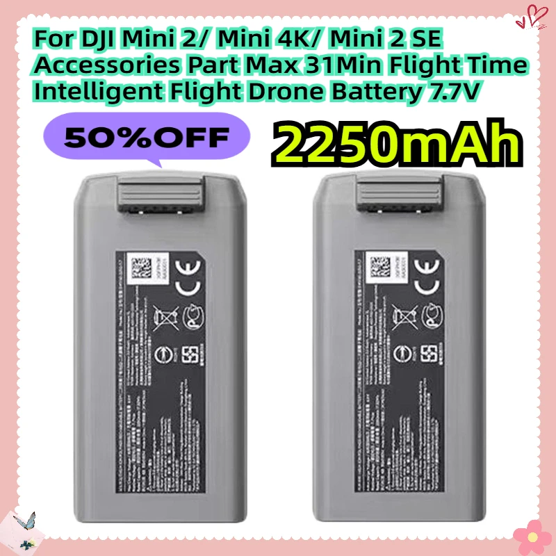 For DJI Mini 2/ Mini 4K/ Mini 2 SE Accessories Part Max 31Min Flight Time Intelligent Flight Drone Battery 7.7V 2250mAh