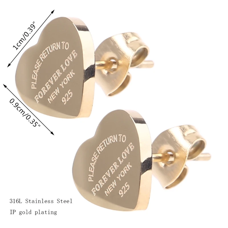 ZB91 Vintage Acero inoxidable Love Forever Heart Pendientes Regalos para hombre mujer