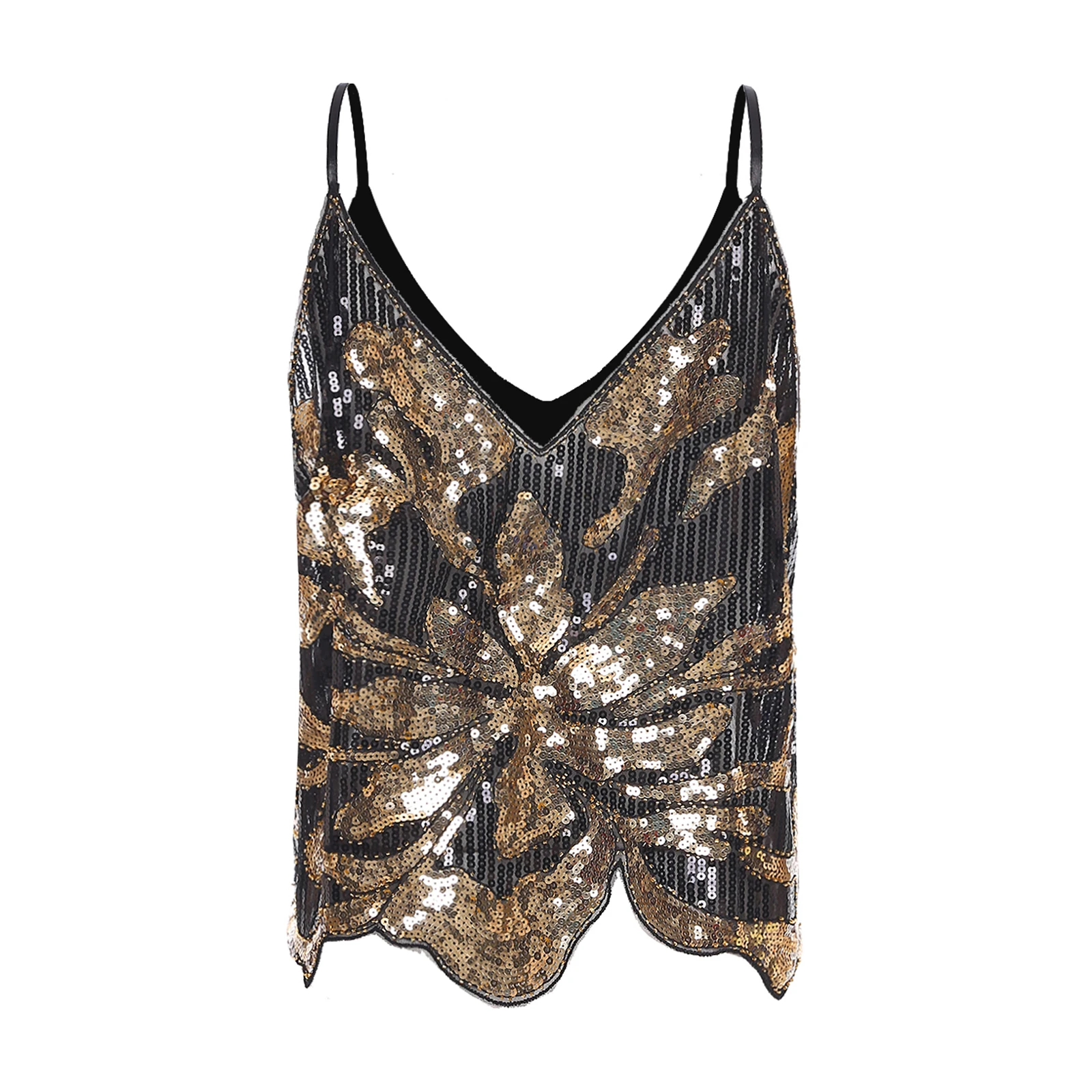 Womens Edgy Statement Crop Vest Top with Mixed Textures And Body Contouring Silhouette Glittery Sequin Camisole Party Clubwear