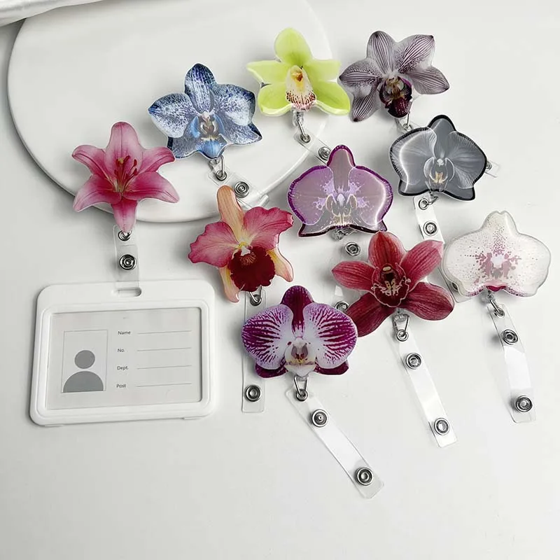 1pc Acrylic Resin Orchid ID Badge Work Certificate Retractable and Pull-Off