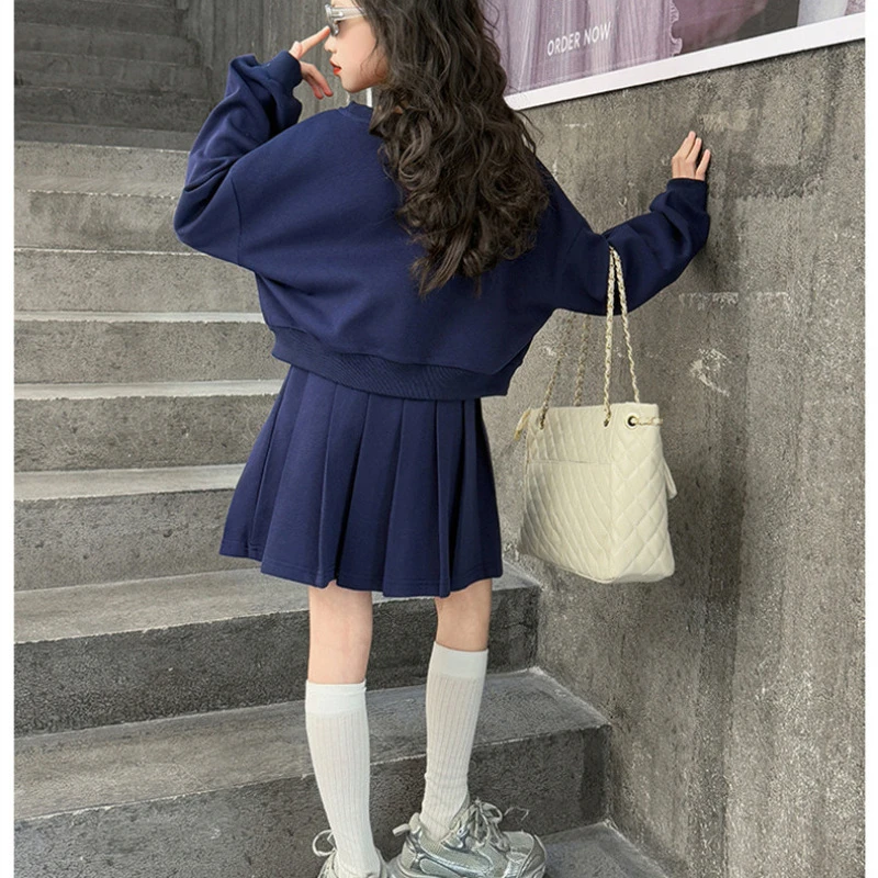 Girls' Set Spring and Autumn New Letter Sweatshirt and Pleated Skirt 2PCS Kids Sport Suits Casual Children Clothes Tracksuits 3