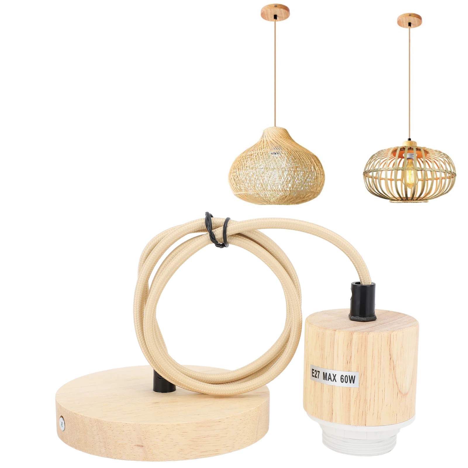 

E27 Pendant Light Bulb Base Wooden Pendant Light Bulb Holder Easy Installation Pendant Light Bulb Socket Adjustable Length