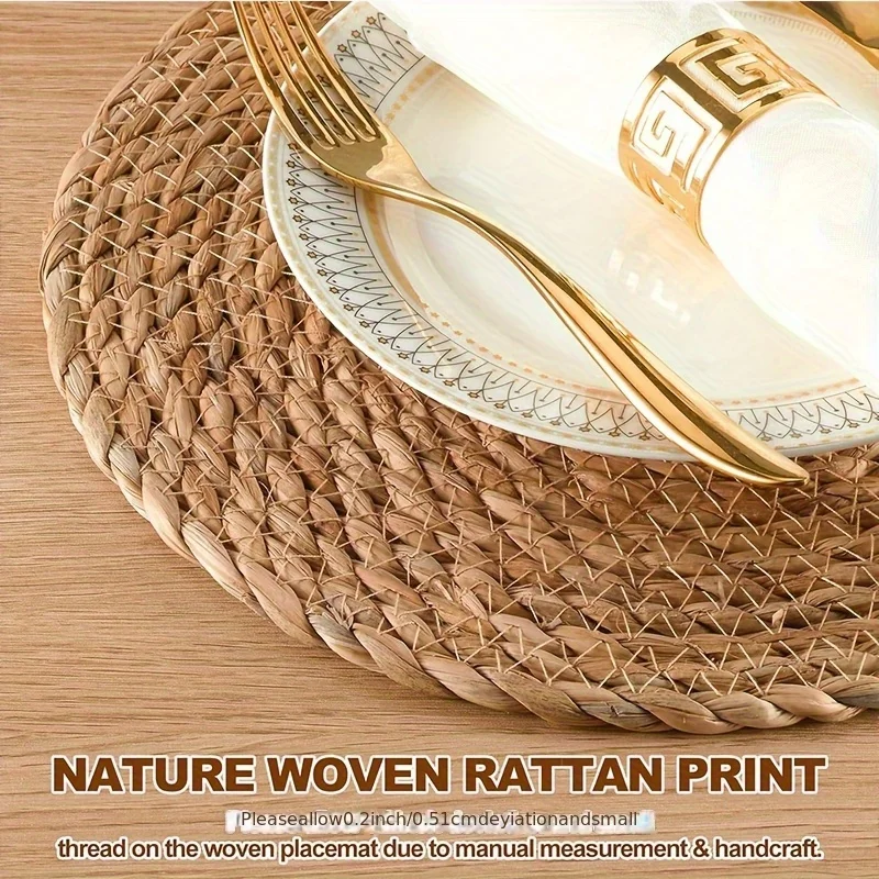 4pcs/6pcs/8pcs Set of Round Rattan Placemats, Bohemian Style Handmade Non-Slip Farmhouse Table Decor Suitable for Home Weddings