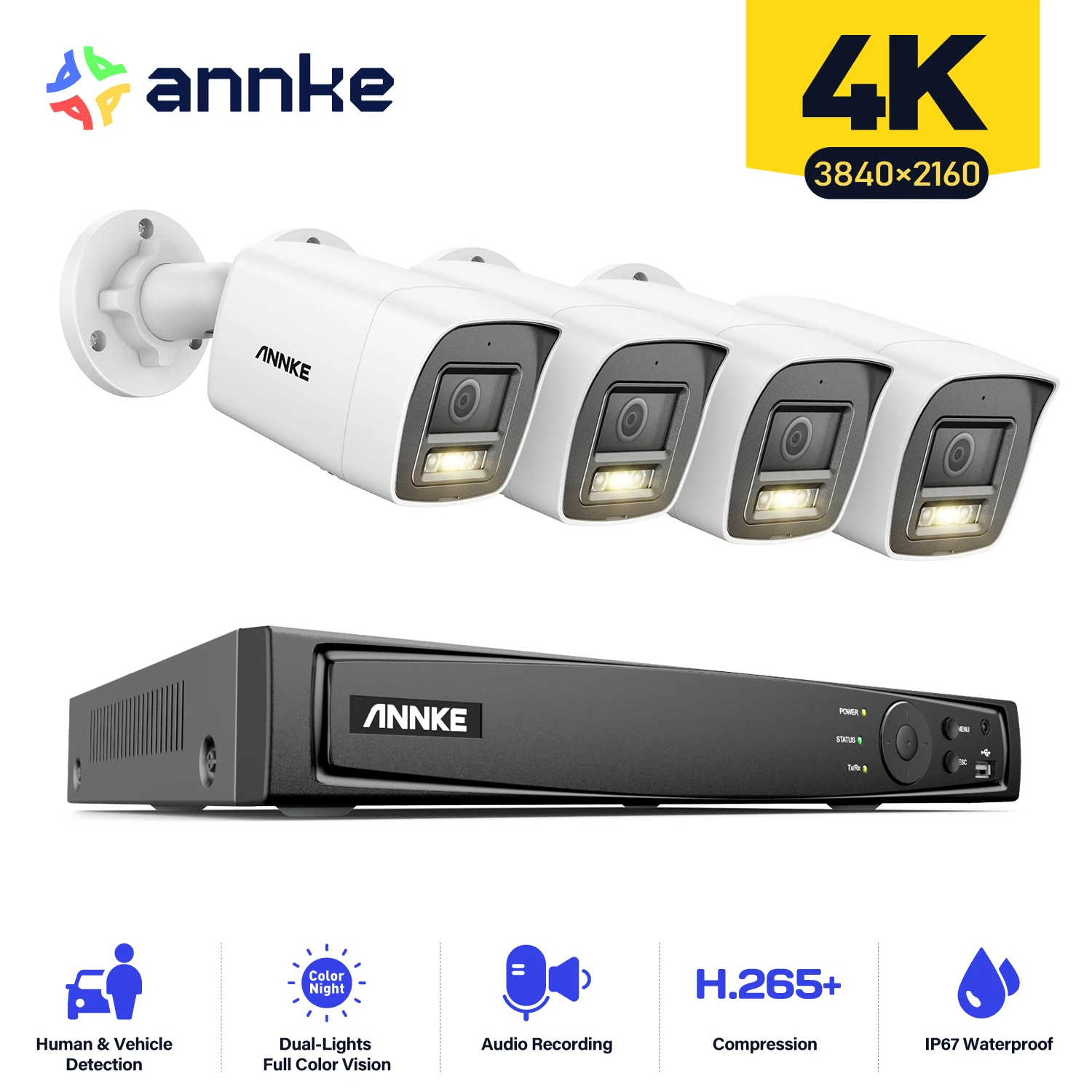 

ANNKE 4K Ultra HD POE Video Surveillance System 8CH H.265+ NVR Recorder 4K Security Cameras Audio Recording 4X 8MP PoE Ip camera